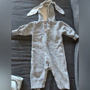 Toddler Cozy Gray Knit Bunny Ear Kids One Piece 12-24mo onesie sweater Easter